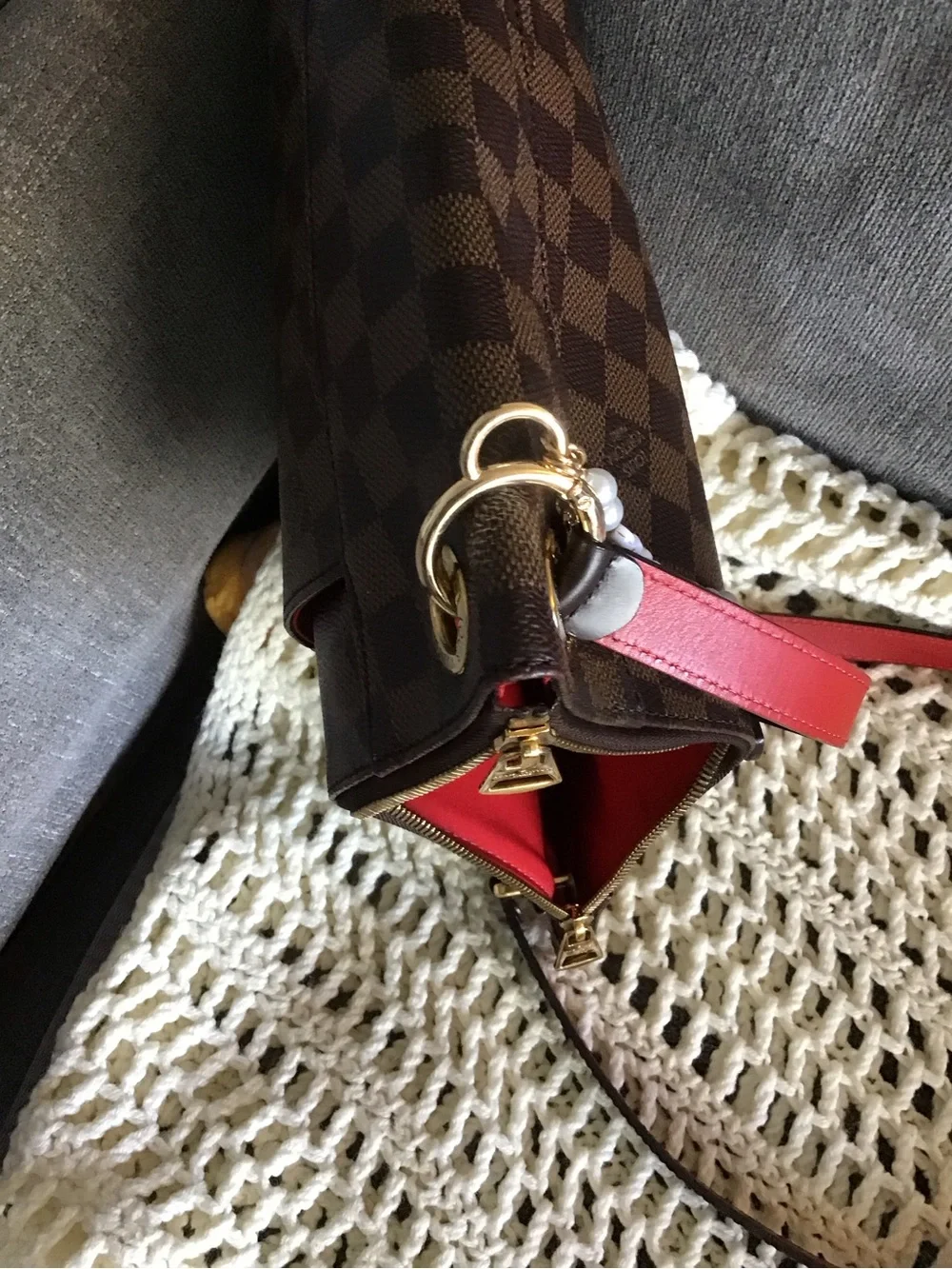 Louis Vuitton Brown Damier Crossbody Shoulder Bag with Red Strap Accents - Picture 16 of 16